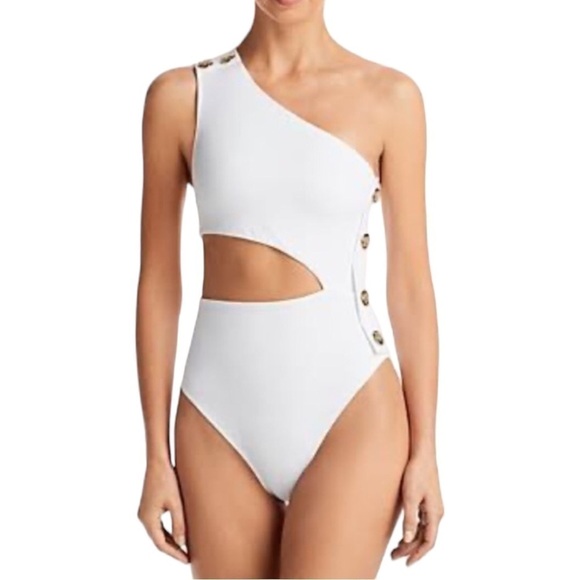 OYE Rhea One Shoulder Asymmetrical Cut Out One Piece Swimsuit White XS - Picture 15 of 15